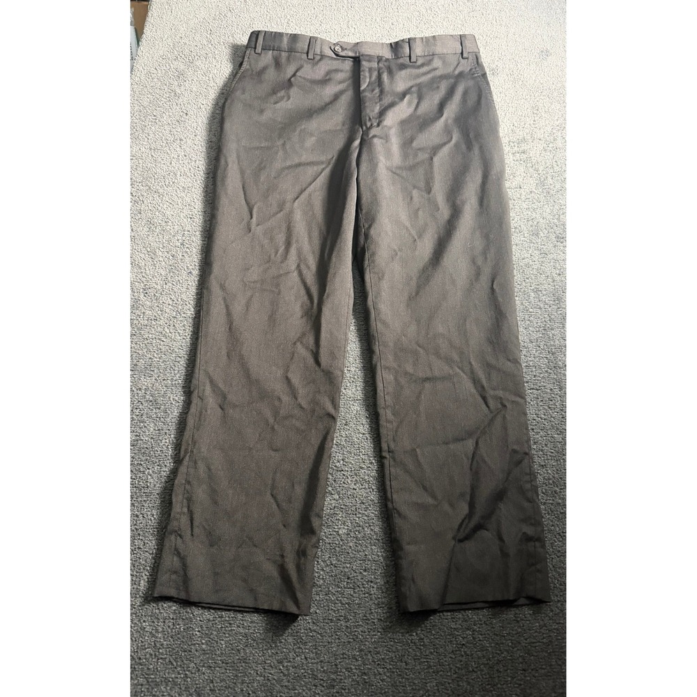 Kirkland Signature Mens 36x30 Wool Flat Front Dress Slacks Charcoal Brown Pants